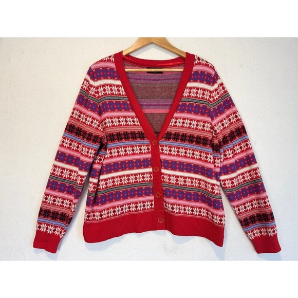 Lane Bryant Fair Isle Cardigan Sweater Women's 14/16 Red Cotton Lane Bryant - Picture 5 of 10